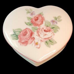 Heart Shaped Floral Trinket Box with Lid Vintage Made in Japan